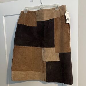 JohnPaulRichard Suede Patchwork Skirt - Brown and Black